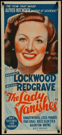 7f0458 LADY VANISHES Aust daybill R1950s Alfred Hitchcock, art of smiling Margaret Lockwood!