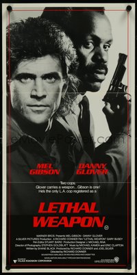 7f0460 LETHAL WEAPON Aust daybill 1987 great close image of cop partners Mel Gibson & Danny Glover!