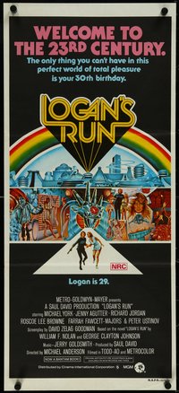 7f0461 LOGAN'S RUN Aust daybill 1976 art of Michael York & Jenny Agutter escaping by Charles Moll!