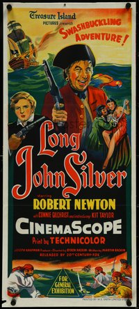 7f0462 LONG JOHN SILVER Aust daybill 1954 Robert Newton as the most colorful pirate of all time!