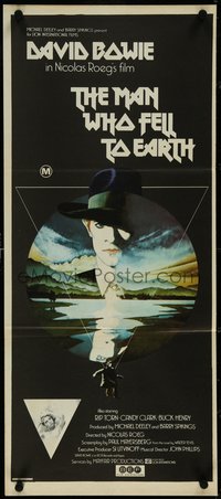 7f0468 MAN WHO FELL TO EARTH Aust daybill 1976 Nicolas Roeg, best art of David Bowie by Vic Fair!