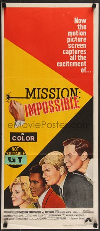 7f0470 MISSION: IMPOSSIBLE VS. THE MOB Aust daybill 1969 Peter Graves, completely different & rare!