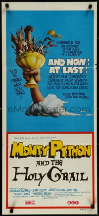 7f0472 MONTY PYTHON & THE HOLY GRAIL Aust daybill 1975 Terry Gilliam, John Cleese, wonderful art!