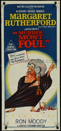 7f0473 MURDER MOST FOUL Aust daybill 1964 Rutherford as Agatha Christie's Miss Marple, rare!