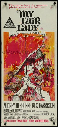 7f0474 MY FAIR LADY Aust daybill 1964 art of Audrey Hepburn & Rex Harrison by Bob Peak!