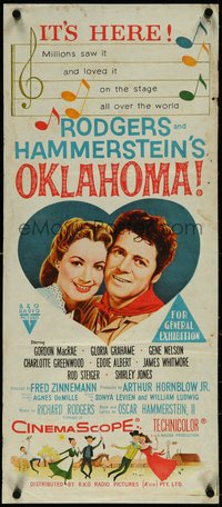 7f0478 OKLAHOMA Aust daybill 1957 MacRae, Shirley Jones, Rodgers & Hammerstein musical, ultra rare!