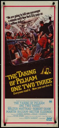 7f0496 TAKING OF PELHAM ONE TWO THREE Aust daybill 1974 cool subway train hijack art by Mort Kunstler!