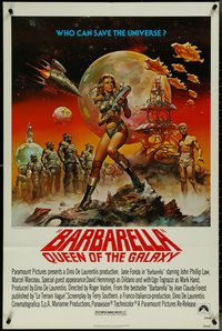 7f0931 BARBARELLA 1sh R1977 Vadim, best art of Queen of the Galaxy Jane Fonda by Boris Vallejo!