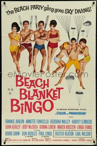 7f0936 BEACH BLANKET BINGO 1sh 1965 Frankie Avalon, Annette Funicello & the gang go sky diving!