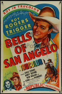 7f0939 BELLS OF SAN ANGELO 1sh 1947 Roy Rogers & Dale Evans in Texas fighting baddies!