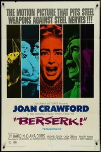 7f0942 BERSERK 1sh 1967 crazy Joan Crawford, sexy Diana Dors, pits steel weapons vs steel nerves!