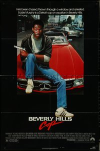 7f0944 BEVERLY HILLS COP NSS style 1sh 1984 great image of detective Eddie Murphy sitting on red Mercedes!