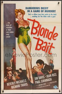 7f0952 BLONDE BAIT 1sh R1950s sexy smoking bad girl Beverly Michaels is a silken trap!