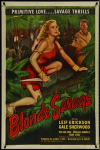 7f0953 BLONDE SAVAGE 1sh 1947 Leif Erickson finds sexy Amazon Gale Sherwood in African jungle, rare!