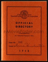 7f1386 20TH CENTURY FOX studio directory 1948 confidential, for authorized employees only, rare!