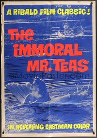 7f1128 IMMORAL MR. TEAS day-glo 1sh 1959 Russ Meyer, naked woman in swimming pool, ultra rare!