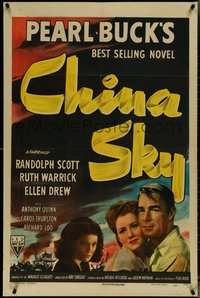 7f0976 CHINA SKY 1sh 1945 Randolph Scott, from Pearl S. Buck's best-selling novel!