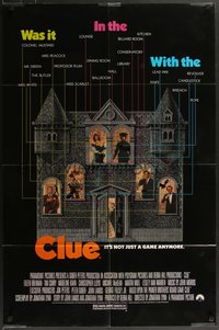 7f0986 CLUE 1sh 1985 Madeline Kahn, Tim Curry, Christopher Lloyd, cool board game poster design!