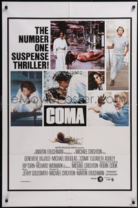 7f0988 COMA int'l 1sh 1977 Genevieve Bujold finds room full of coma patients in special harnesses!