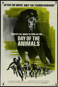 7f1002 DAY OF THE ANIMALS style B 1sh 1977 wild art of crazed beast out for revenge, ultra rare!