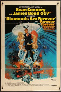 7f1010 DIAMONDS ARE FOREVER 1sh 1971 art of Sean Connery as James Bond 007 by Robert McGinnis!