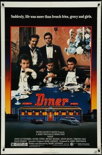 7f1013 DINER 1sh 1982 Barry Levinson, Kevin Bacon, Daniel Stern, Mickey Rourke, art by Joe Garnett!