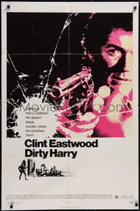 7f1014 DIRTY HARRY 1sh 1971 art of Clint Eastwood pointing his .44 magnum, Don Siegel crime classic!