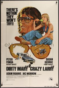 7f1015 DIRTY MARY CRAZY LARRY 1sh 1974 Fonda w/Susan George sucking on popsicle, art by Tanenbaum!