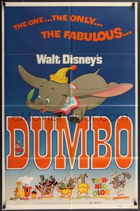 7f1023 DUMBO 1sh R1972 colorful art from Walt Disney circus elephant classic!