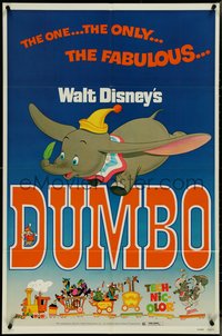 7f1024 DUMBO 1sh R1976 colorful art from Walt Disney circus elephant classic, the one and only!