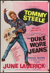 7f0392 DUKE WORE JEANS English 1sh 1958 full-length rock 'n' roll art of Tommy Steel playing guitar!