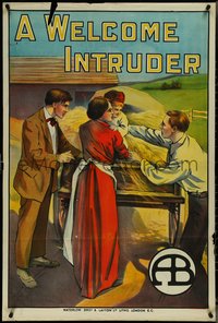 7f0400 WELCOME INTRUDER English 1sh 1913 Anthony O'Sullivan Biograph short, art of man with family!