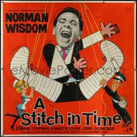 7f0199 STITCH IN TIME English 6sh 1963 wacky art of Norman Wisdom with casts on legs, ultra rare!