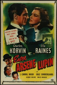 7f1039 ENTER ARSENE LUPIN 1sh 1944 romantic close up image of Charles Korvin and Ella Raines!