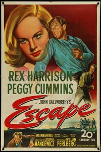 7f1040 ESCAPE 1sh 1948 great art of Rex Harrison & pretty Peggy Cummins!