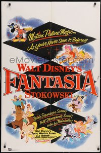 7f1048 FANTASIA 1sh R1956 Walt Disney classic, Mickey Mouse & others, with cartoon novelty!