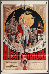 7f1058 FLESH GORDON 1sh 1974 sexy sci-fi spoof, wacky erotic super hero art by George Barr!