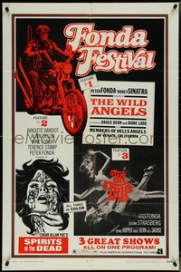 7f1060 FONDA FESTIVAL 1sh 1970 Peter Fonda triple-bill, motorcycles, great art!