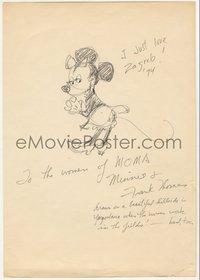 7f0074 FRANK THOMAS signed 8x12 pencil drawing 1974 Minnie Mouse for Yugoslavia Museum of Modern Art!