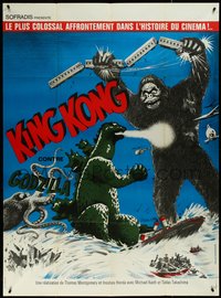 7f0138 KING KONG VS. GODZILLA French 1p R1970s great art of the rubbery monsters battling, rare!