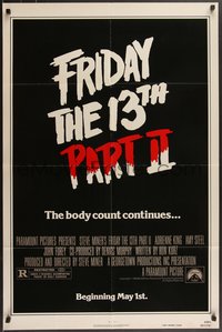 7f1066 FRIDAY THE 13th PART II teaser 1sh 1981 slasher horror sequel, body count continues!