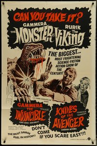 7f1071 GAMMERA THE INVINCIBLE/KNIVES OF THE AVENGER 1sh 1960s sci-fi horror, can you take it?!