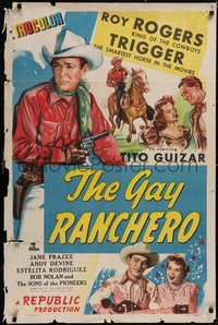 7f1072 GAY RANCHERO 1sh 1948 Roy Rogers c/u & on Trigger, Tito Guizar, Jane Frazee, Andy Devine!