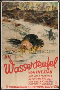 7f0341 DIE WASSERTEUFEL VON HIEFLAU German 36x54 1932 art of dog saving child in river, ultra rare!