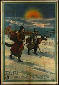 7f0181 TURI DER WANDERLAPPE German 59x86 1913 art of travelers on icy Lapland with reindeer, rare!