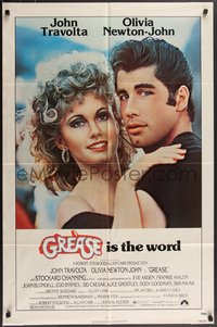 7f1091 GREASE 1sh 1978 c/u of John Travolta & Olivia Newton-John in a most classic musical!