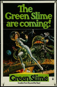 7f1095 GREEN SLIME int'l 1sh 1969 classic cheesy sci-fi, Livoti art of sexy astronaut & monster!