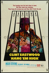 7f1100 HANG 'EM HIGH 1sh 1968 Clint Eastwood, they hung the wrong man, cool art by Kossin!