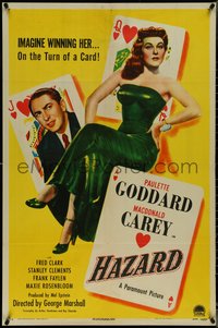 7f1106 HAZARD 1sh 1948 great art of sexy Paulette Goddard winning Carey gambling at cards!