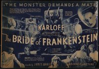 7f0344 BRIDE OF FRANKENSTEIN herald 1935 monster Boris Karloff & Elsa Lanchester in full makeup!